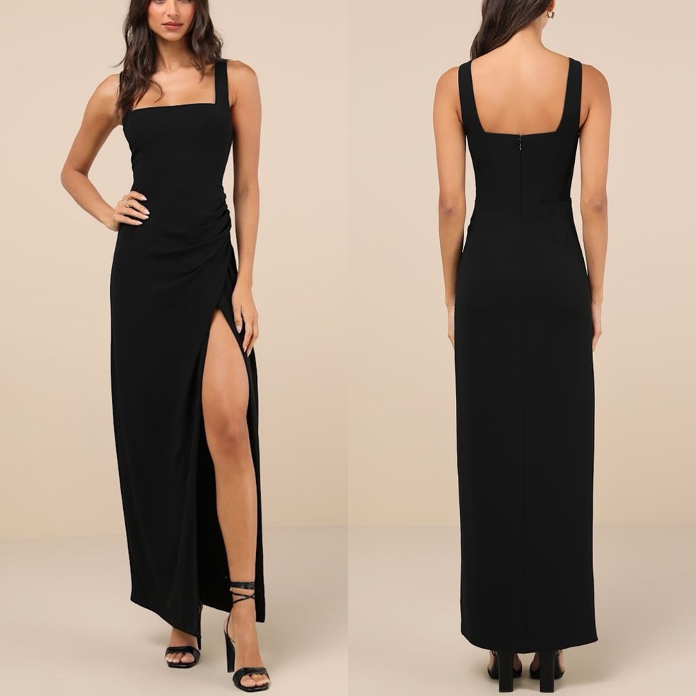 Lulus | Glamorous Disposition Black Ruched Maxi Dress